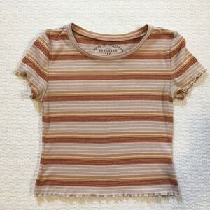 Aero The OG Tee‎ Collection Shrunken Tee Top Striped Ribbed Tan Brown Medium